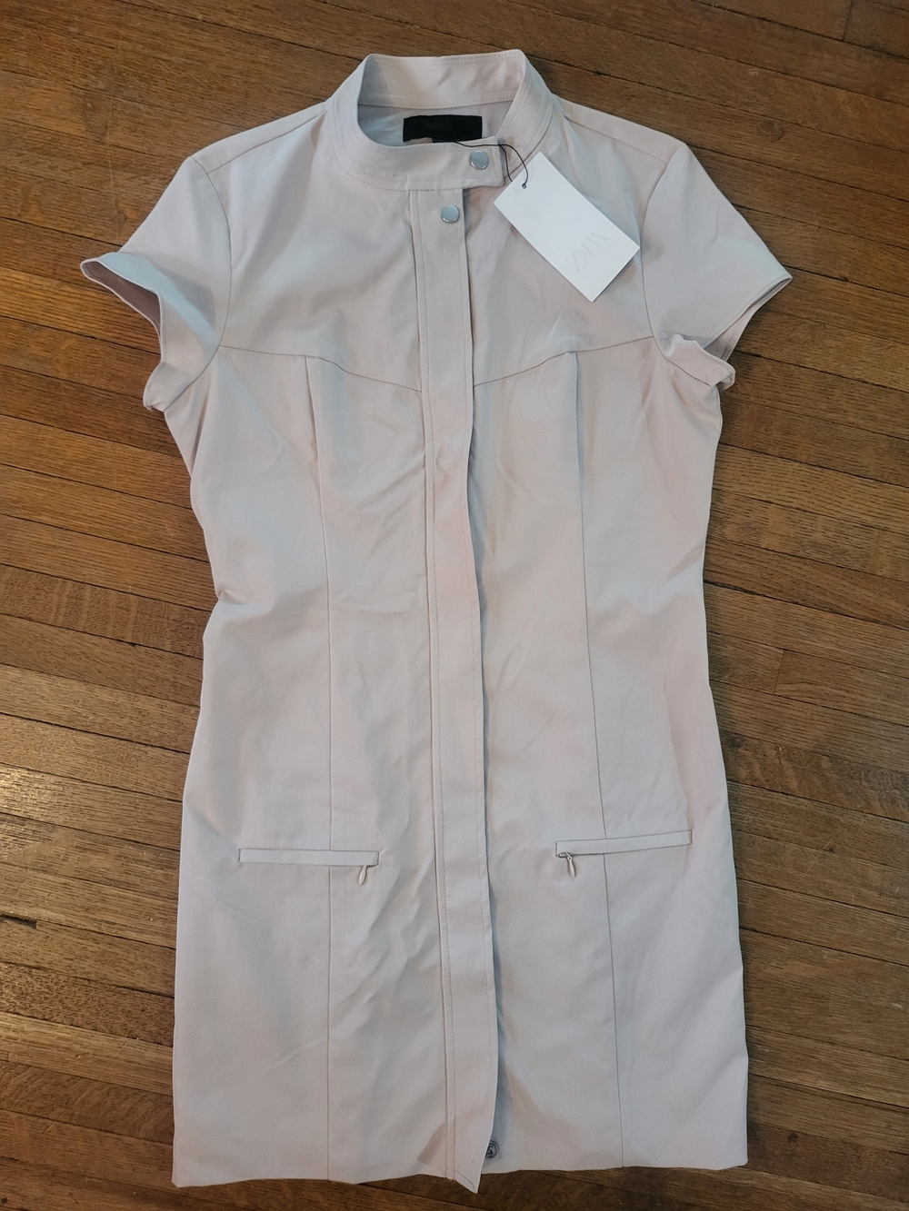 Zara Cream Short-Sleeve Mini Shift Dress